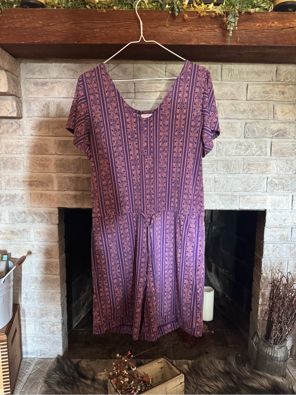 LuLaRoe Purple Patterned Midi Dress with Short Sleeves